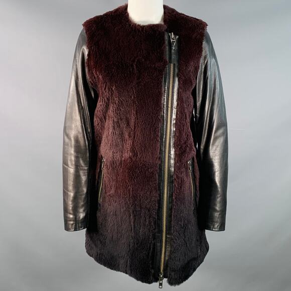 MACKAGE Size XS Black Brown Lambskin Leather Rabbit Fur Ombre Zip Jacket - Picture 1 of 11